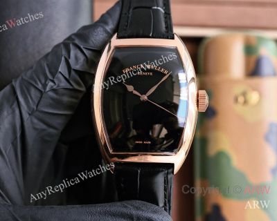 High Quality Replica Franck Muller Black Leather Strap Black Face Gold Colors Bezel Watch 55*42*13mm